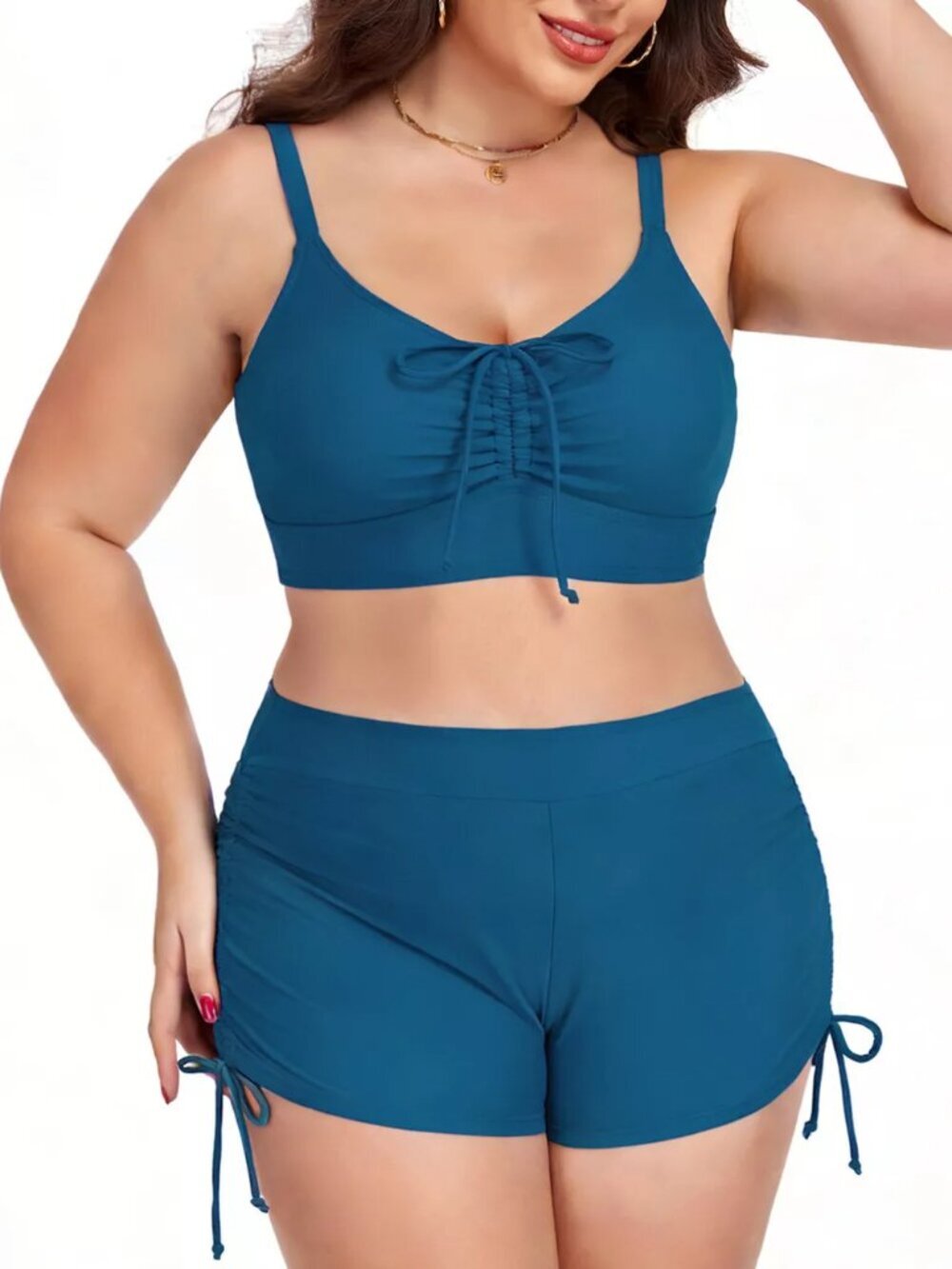 Plus Size Ruched Drawstring Swim Set - Picture 15 of 16